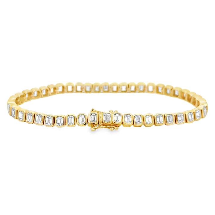 8.22 CTW Emerald Cut Diamond Bezel Tennis Bracelet 14K Yellow Gold