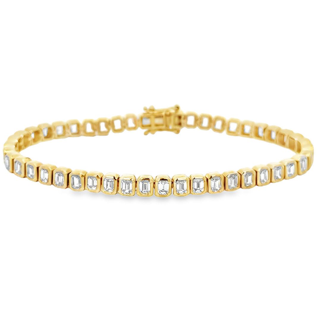 8.22 CTW Emerald Cut Diamond Bezel Tennis Bracelet 14K Yellow Gold
