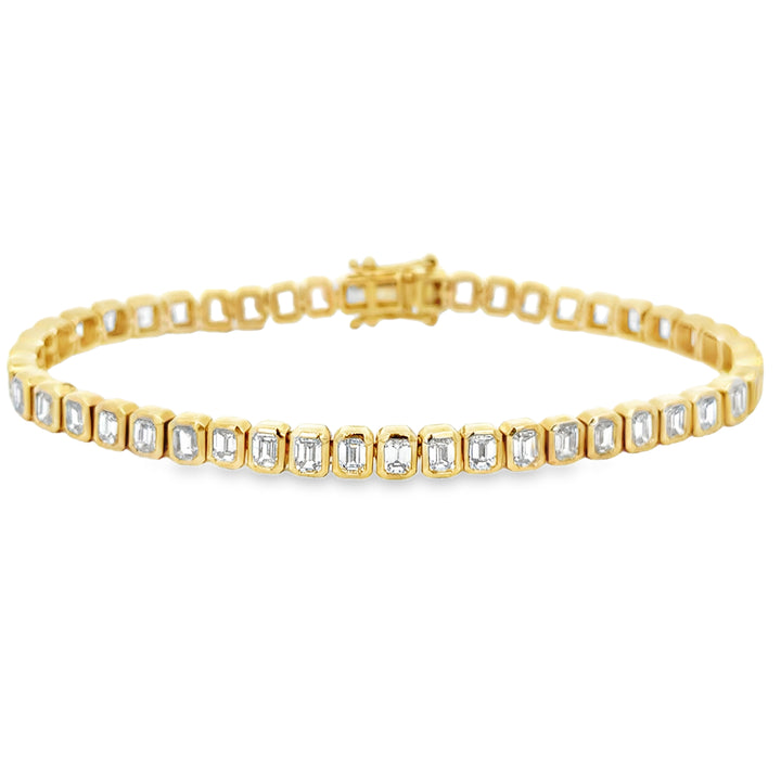 8.22 CTW Emerald Cut Diamond Bezel Tennis Bracelet 14K Yellow Gold