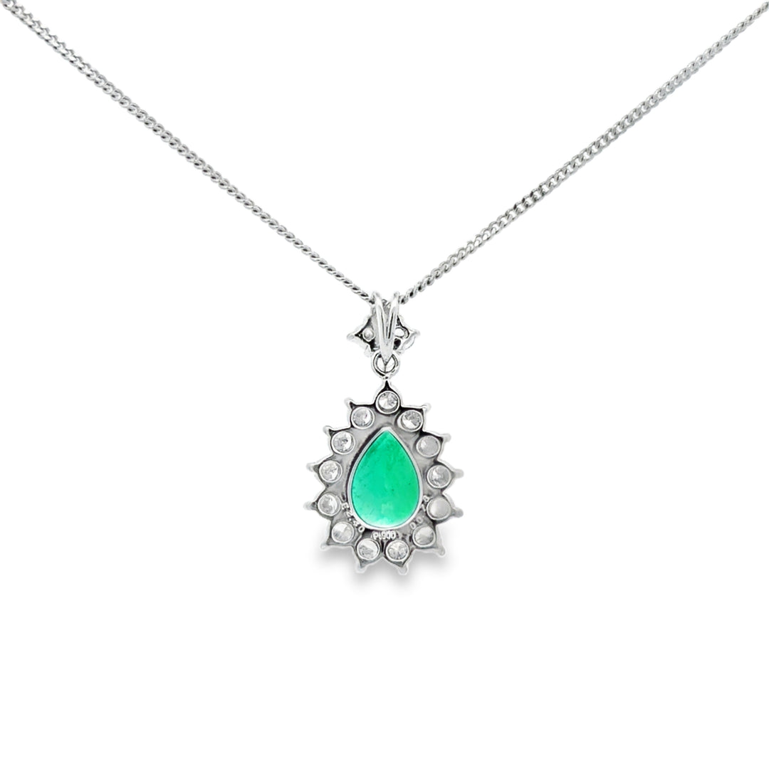 2.40 CT GIA Certified Pear Shape Emerald &amp; Diamond Halo Pendant Necklace Platinum