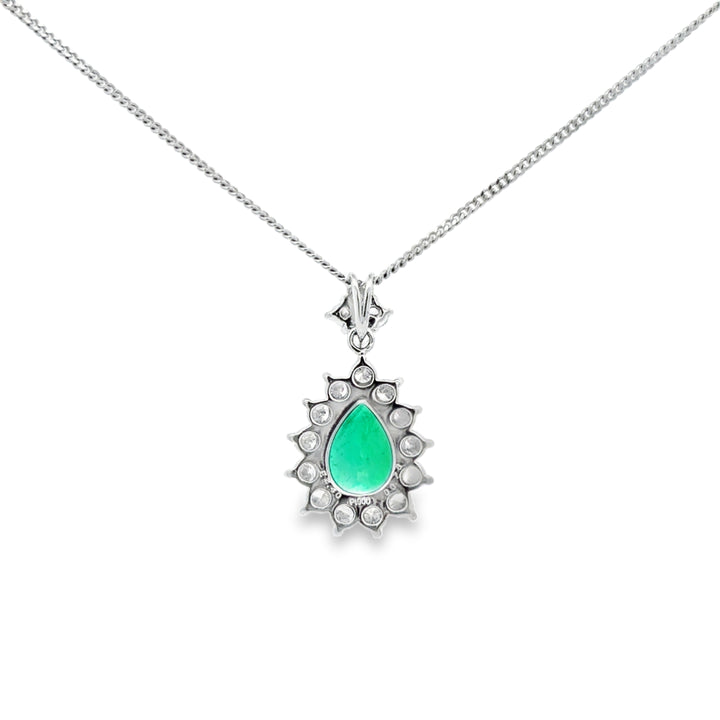 2.40 CT GIA Certified Pear Shape Emerald &amp; Diamond Halo Pendant Necklace Platinum