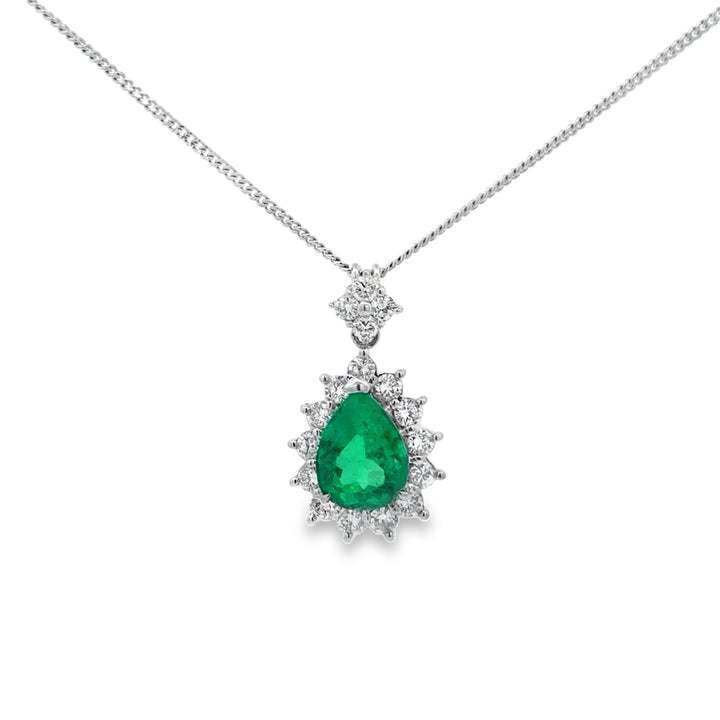 2.40 CT GIA Certified Pear Shape Emerald &amp; Diamond Halo Pendant Necklace Platinum