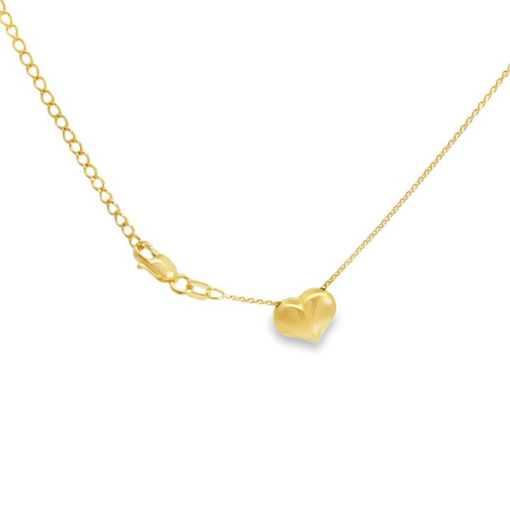 14K Yellow Gold Small Puff Heart Pendant Necklace, 7.5 x 10mm