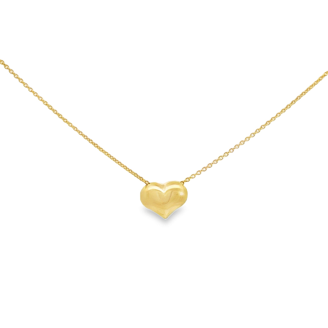 14K Yellow Gold Small Puff Heart Pendant Necklace, 7.5 x 10mm