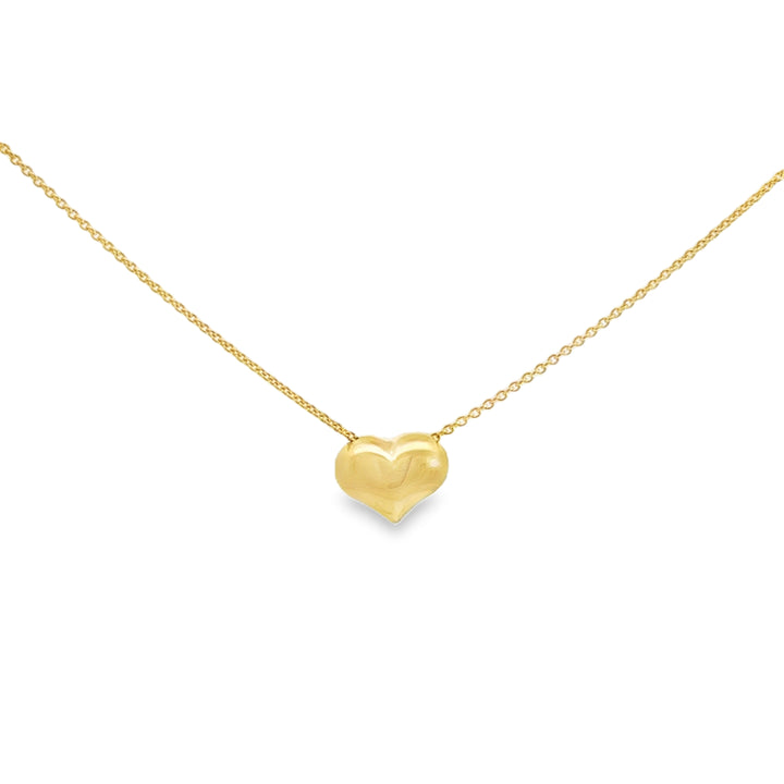 14K Yellow Gold Small Puff Heart Pendant Necklace, 7.5 x 10mm