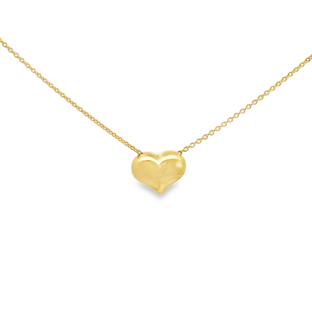 14K Yellow Gold Small Puff Heart Pendant Necklace, 7.5 x 10mm