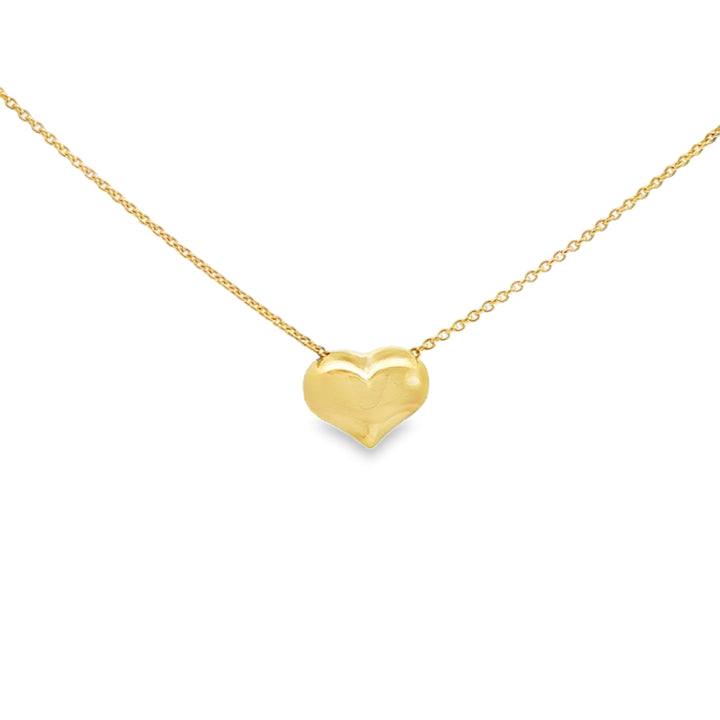 14K Yellow Gold Small Puff Heart Pendant Necklace, 7.5 x 10mm
