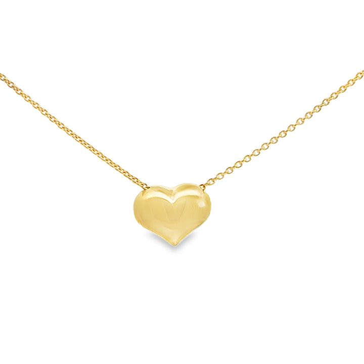 14K Yellow Gold Small Puff Heart Pendant Necklace, 7.5 x 10mm