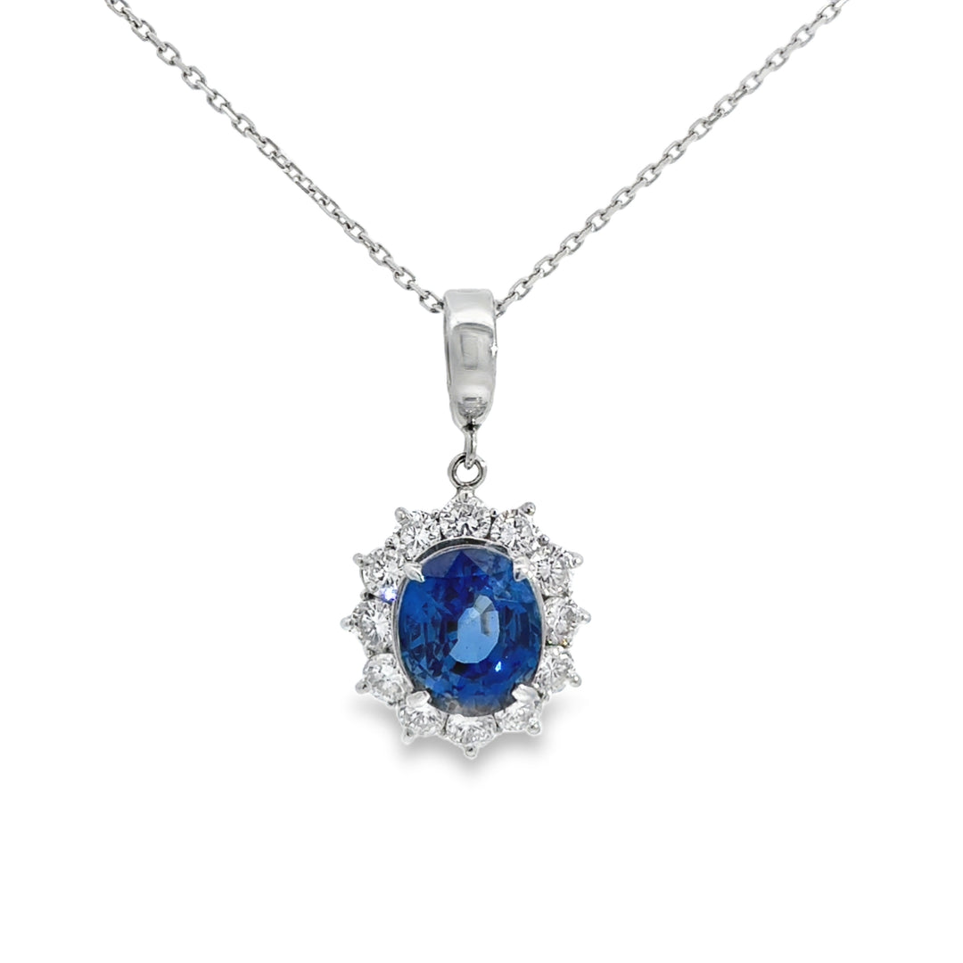 5.04 CT Oval Sapphire & 1.23 CTW Diamond Platinum Pendant Necklace