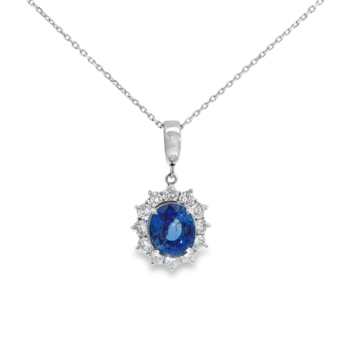 5.04 CT Oval Sapphire & 1.23 CTW Diamond Platinum Pendant Necklace