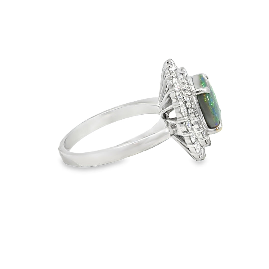 1.81 CT Australian Black Opal &amp; 1.01 CTW Diamond Double Halo Platinum Ring