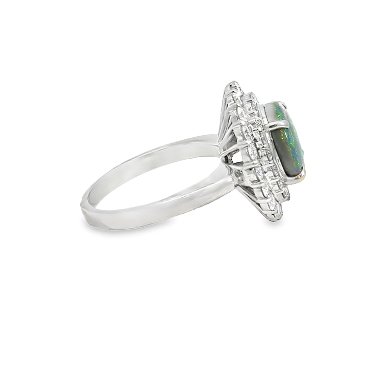 1.81 CT Australian Black Opal &amp; 1.01 CTW Diamond Double Halo Platinum Ring