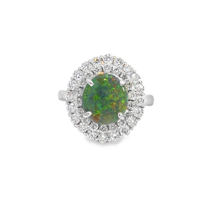 1.81 CT Australian Black Opal & 1.01 CTW Diamond Double Halo Platinum Ring