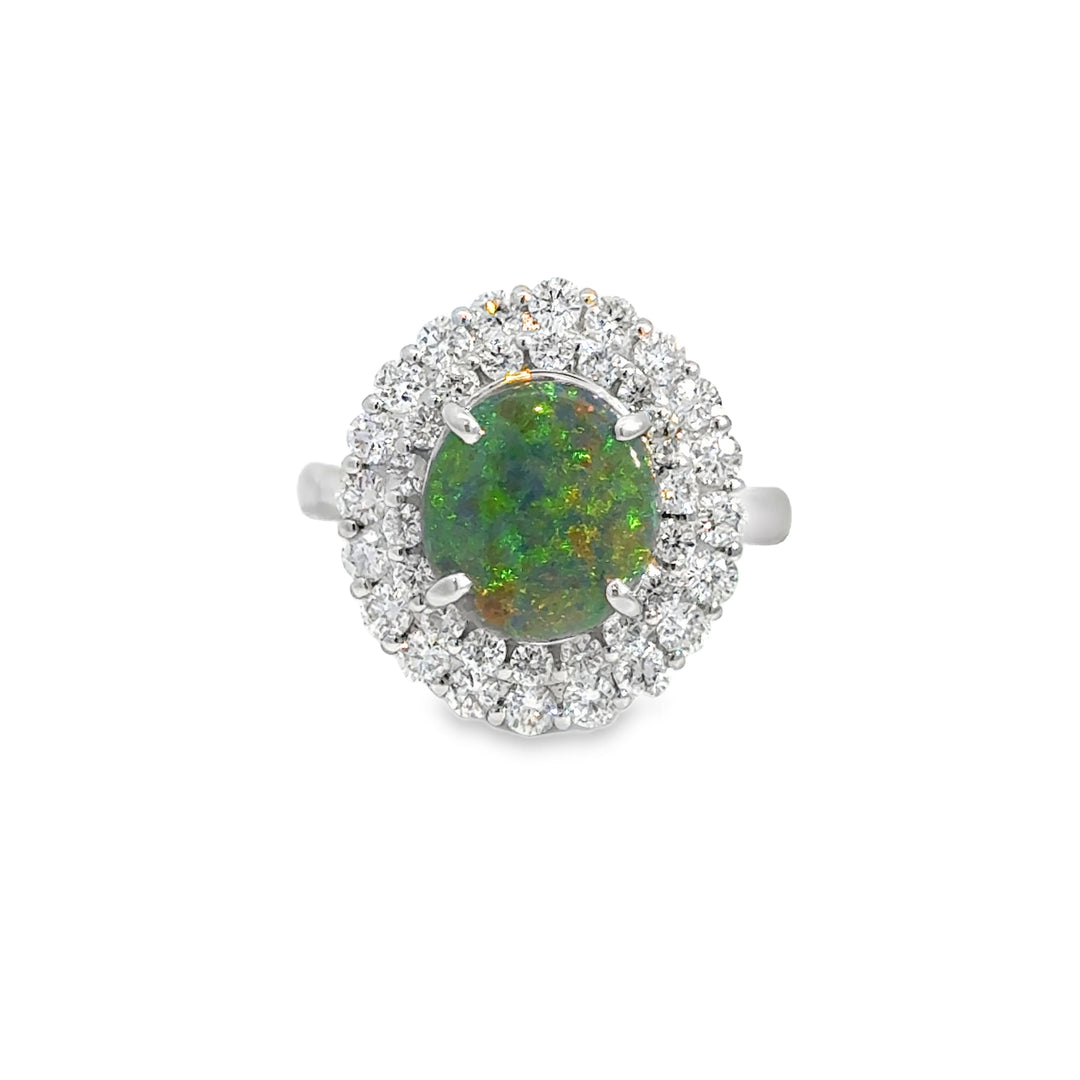1.81 CT Australian Black Opal &amp; 1.01 CTW Diamond Double Halo Platinum Ring