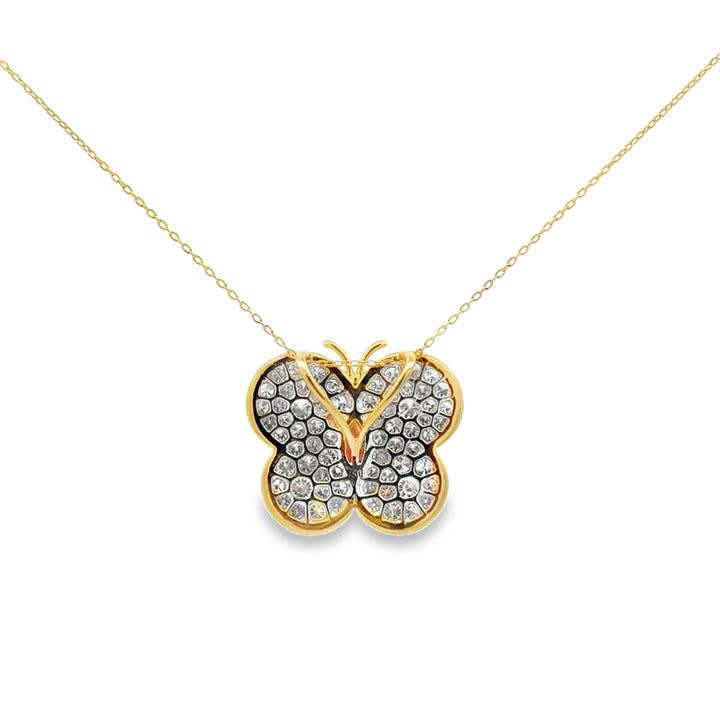0.84 CTW Diamond Pavé Butterfly & 0.36 CT Pink Conch Pearl 18K Yellow Gold Necklace