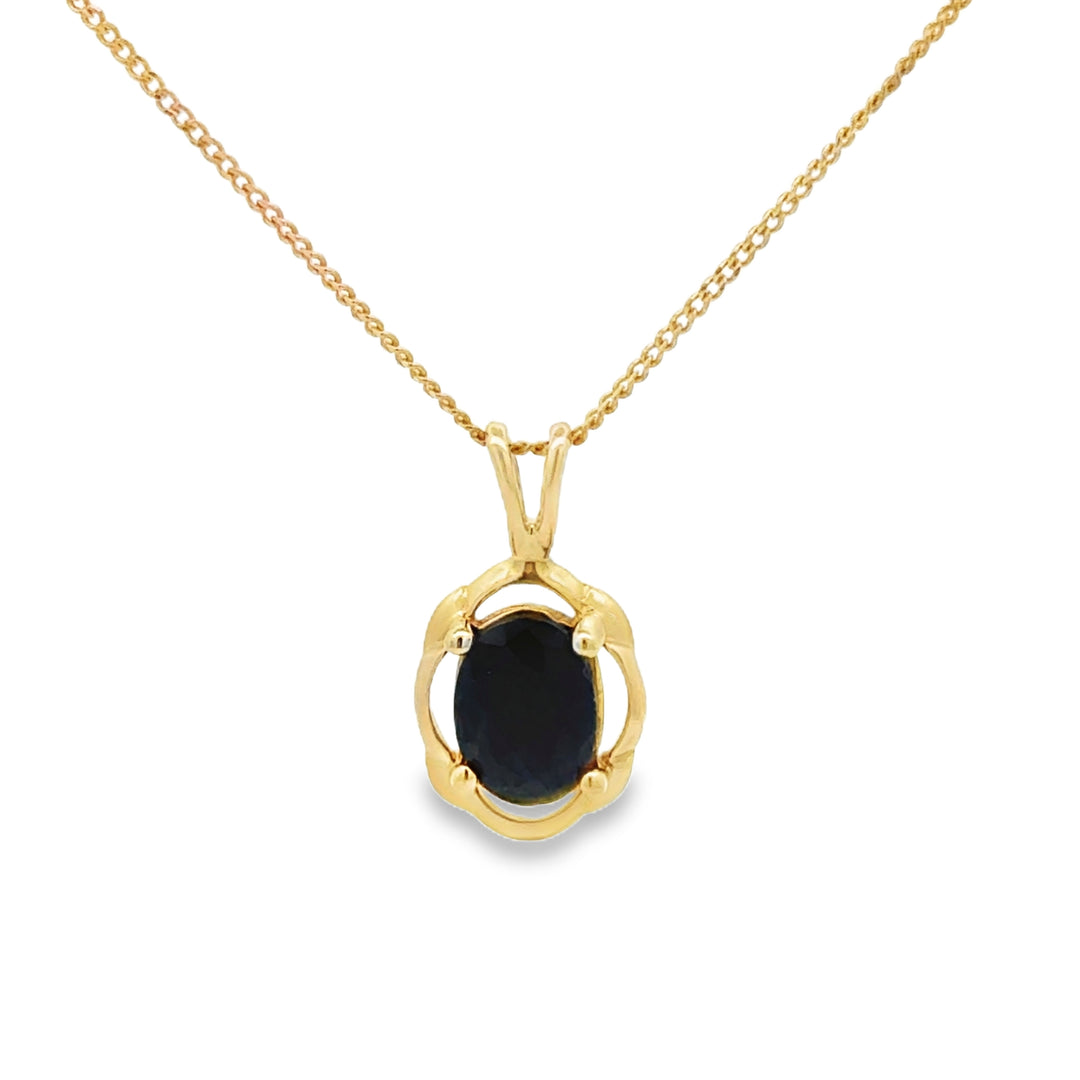 14K Yellow Gold Dark Blue Sapphire Pendant Necklace – 21"