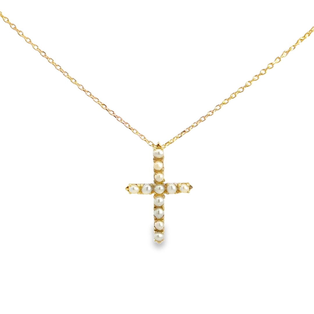 Freshwater Pearl Cross 14K Yellow Gold Necklace