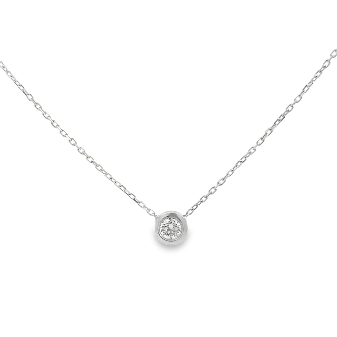 0.24 CT Diamond 18K White Gold Bezel Stationary Necklace