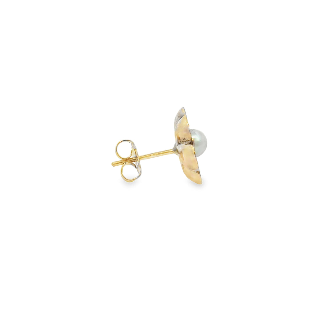 Pearl 14K Yellow Gold Flower Earrings