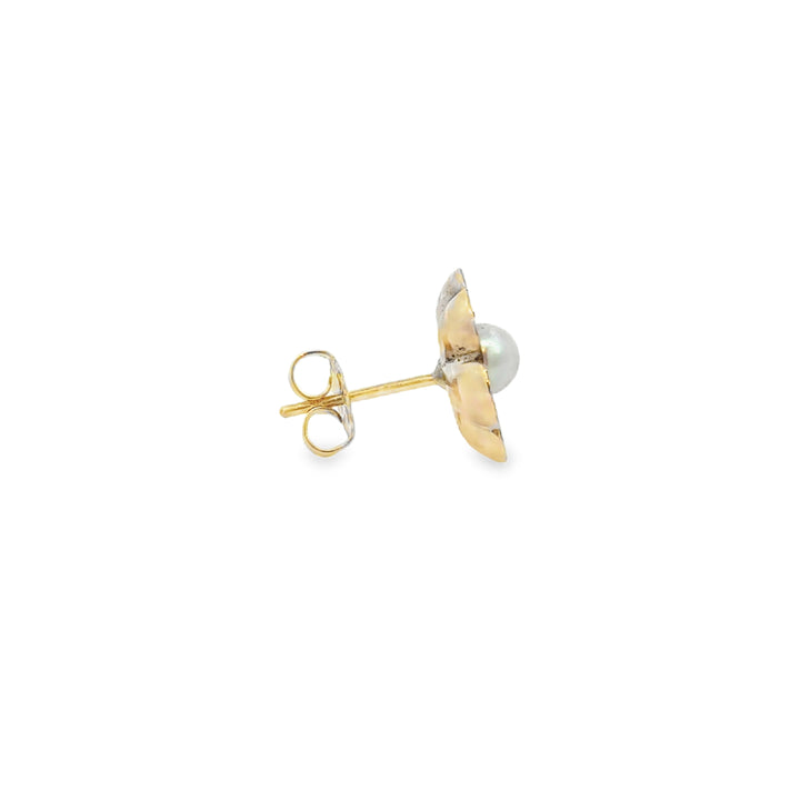 Pearl 14K Yellow Gold Flower Earrings