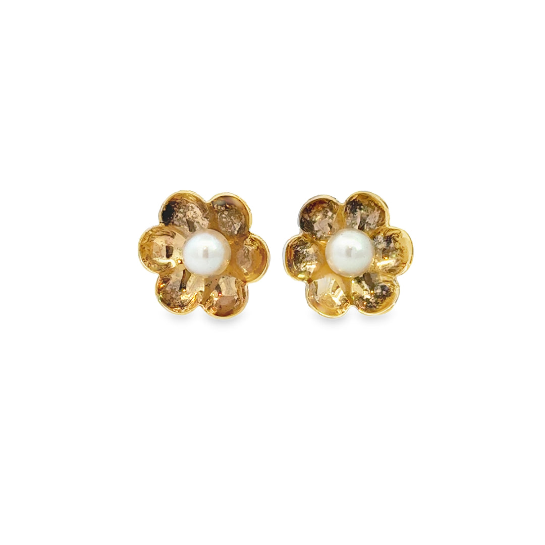 Pearl 14K Yellow Gold Flower Earrings
