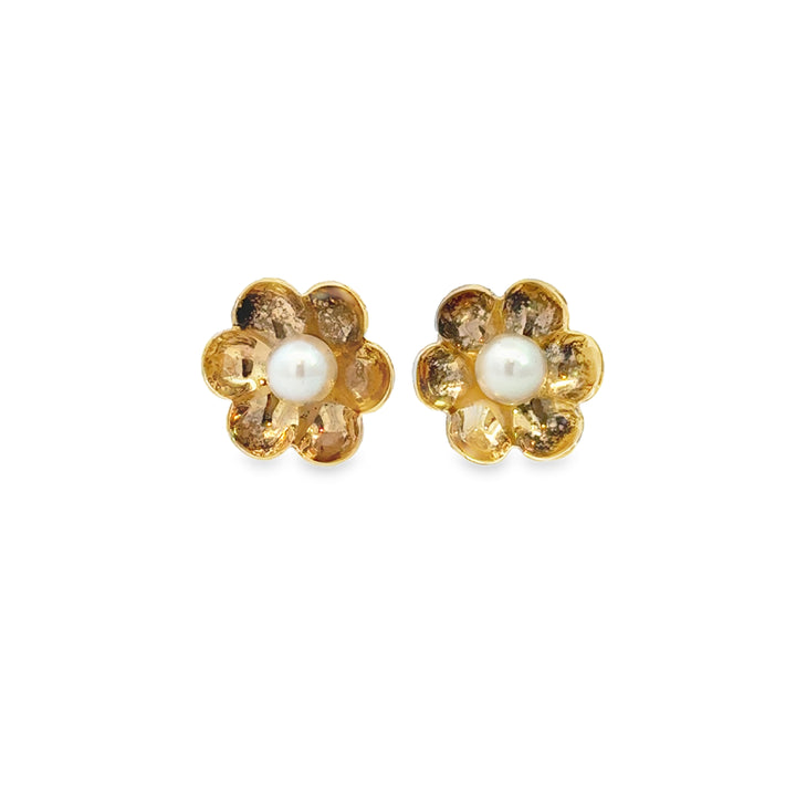 Pearl 14K Yellow Gold Flower Earrings