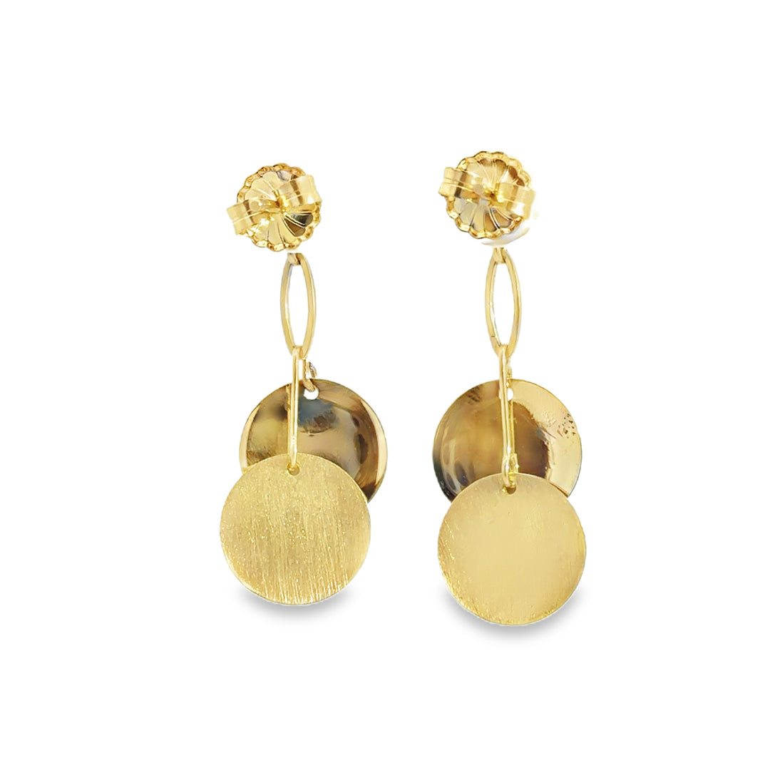 14K Yellow Gold Drop Disc Earrings