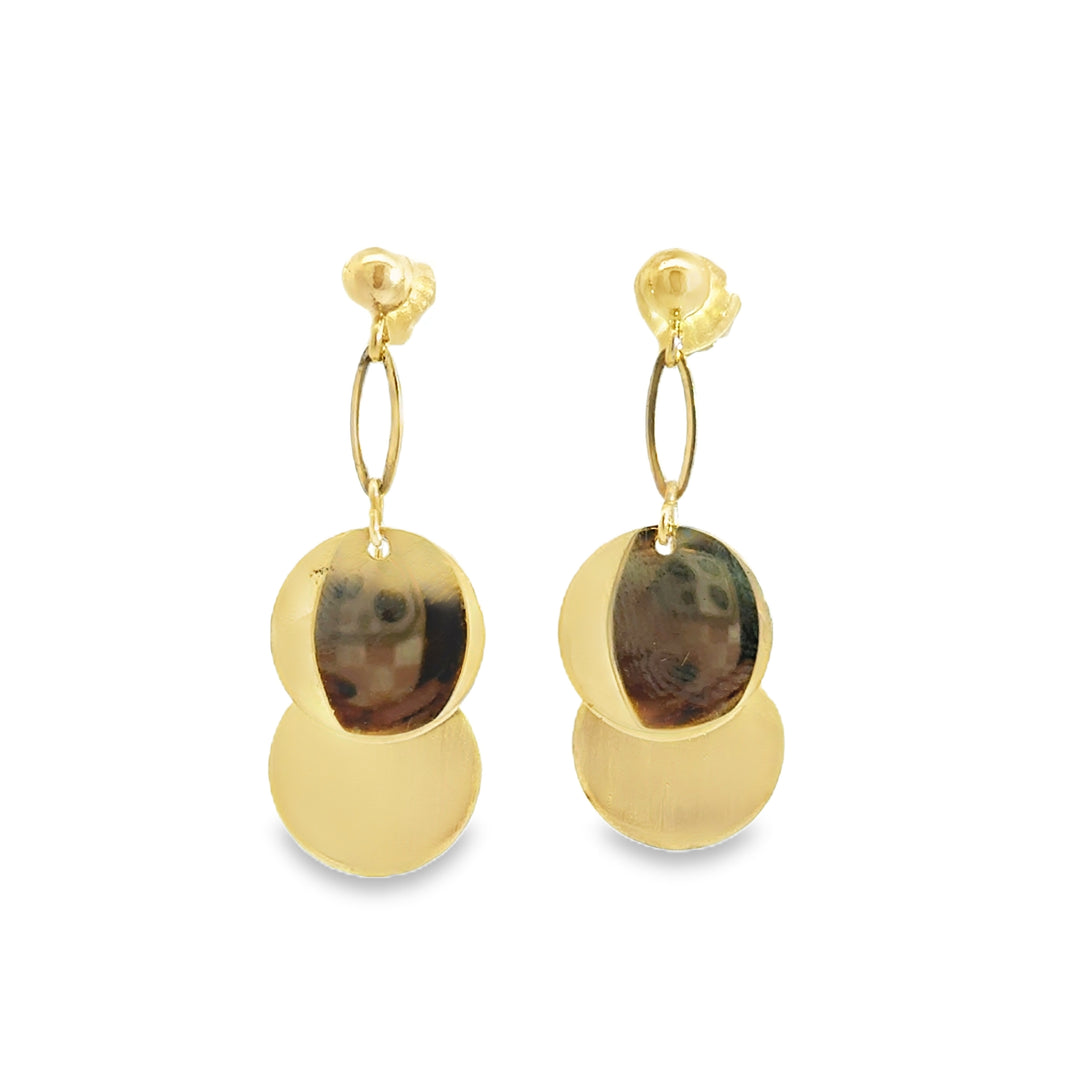 14K Yellow Gold Drop Disc Earrings