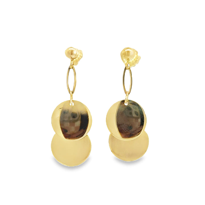 14K Yellow Gold Drop Disc Earrings
