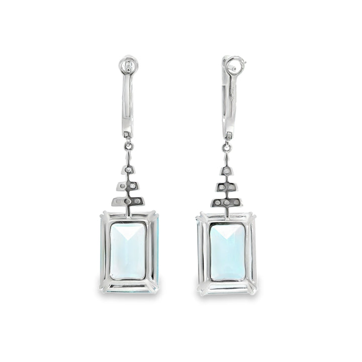 17.42 CTW Sky Blue Topaz & 0.28 CTW Diamond 18K White Gold Drop Earrings