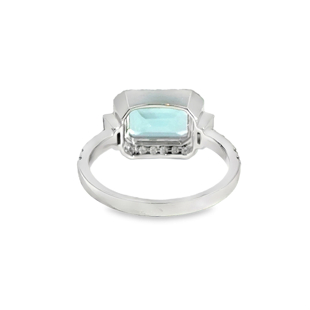 2.52 CT Sky Blue Topaz &amp; 0.43 CTW Diamond 18K White Gold Halo Ring