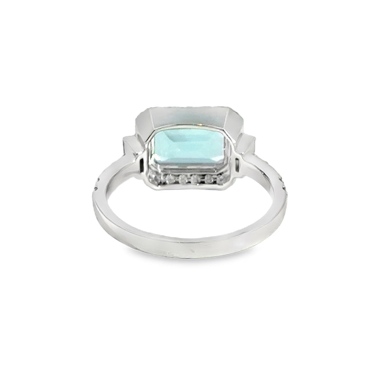 2.52 CT Sky Blue Topaz &amp; 0.43 CTW Diamond 18K White Gold Halo Ring