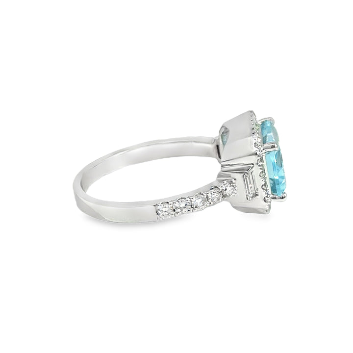 2.52 CT Sky Blue Topaz &amp; 0.43 CTW Diamond 18K White Gold Halo Ring
