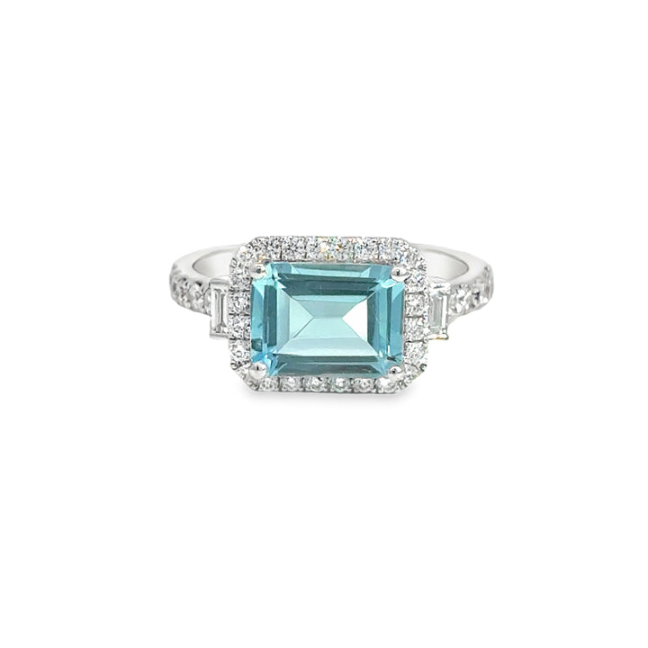 2.52 CT Sky Blue Topaz &amp; 0.43 CTW Diamond 18K White Gold Halo Ring