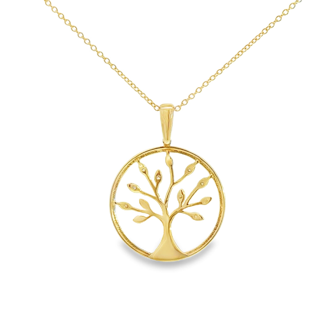 0.05 CTW Diamond 18K Yellow Gold Tree Pendant Necklace