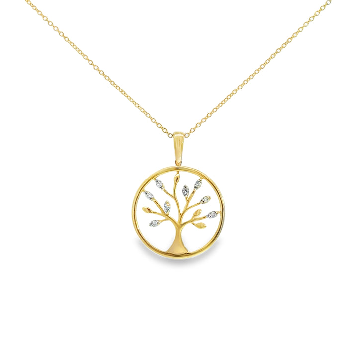 0.05 CTW Diamond 18K Yellow Gold Tree Pendant Necklace