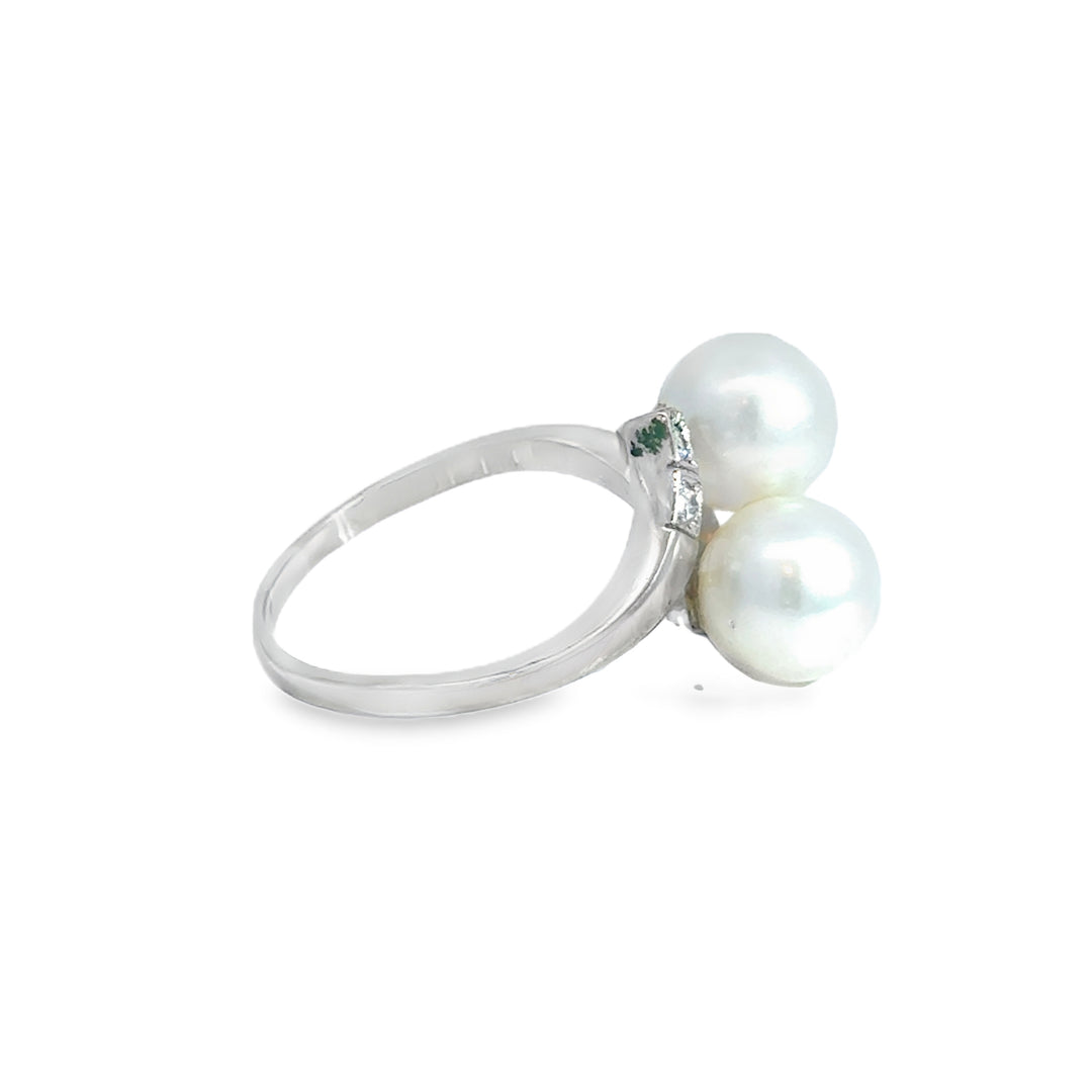 0.06 CTW Diamond & Bypass Pearl 14K White Gold Ring