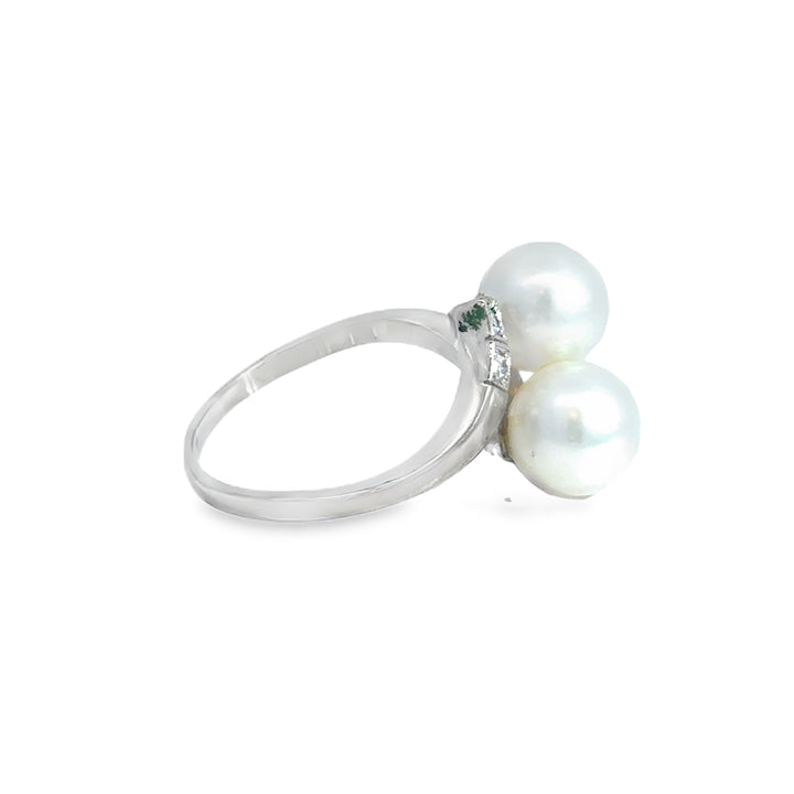 0.06 CTW Diamond & Bypass Pearl 14K White Gold Ring