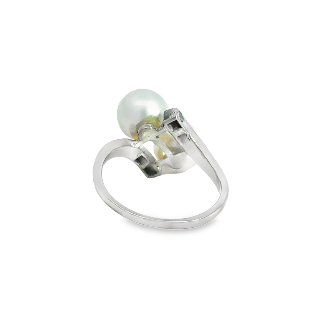 0.06 CTW Diamond & Bypass Pearl 14K White Gold Ring