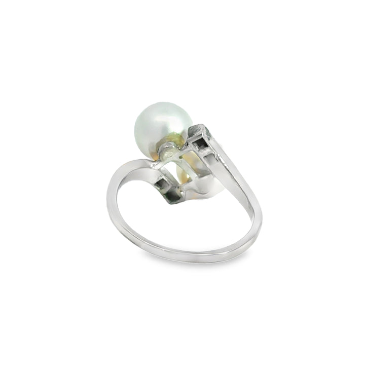 0.06 CTW Diamond & Bypass Pearl 14K White Gold Ring