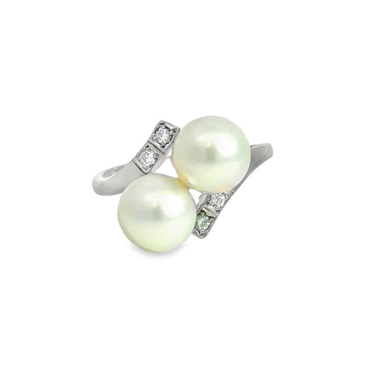 0.06 CTW Diamond & Bypass Pearl 14K White Gold Ring