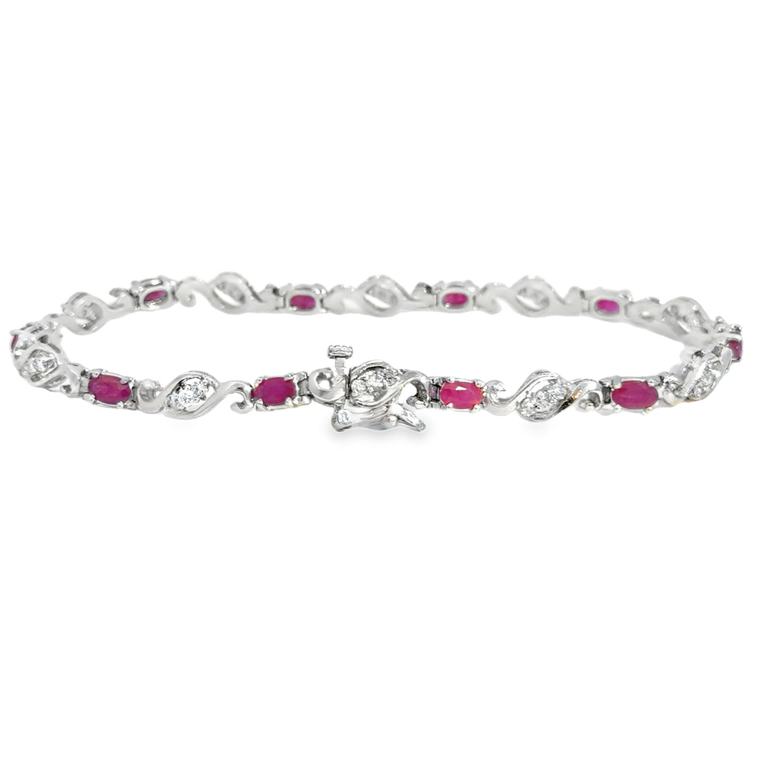 0.45 CTW Diamond &amp; Ruby 14K White Gold Bracelet