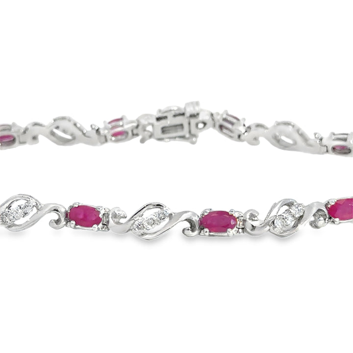 0.45 CTW Diamond &amp; Ruby 14K White Gold Bracelet