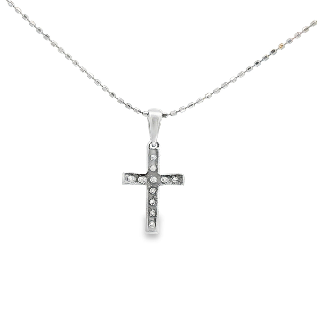 0.10 CTW Diamond 14K White Gold Cross Pendant Necklace