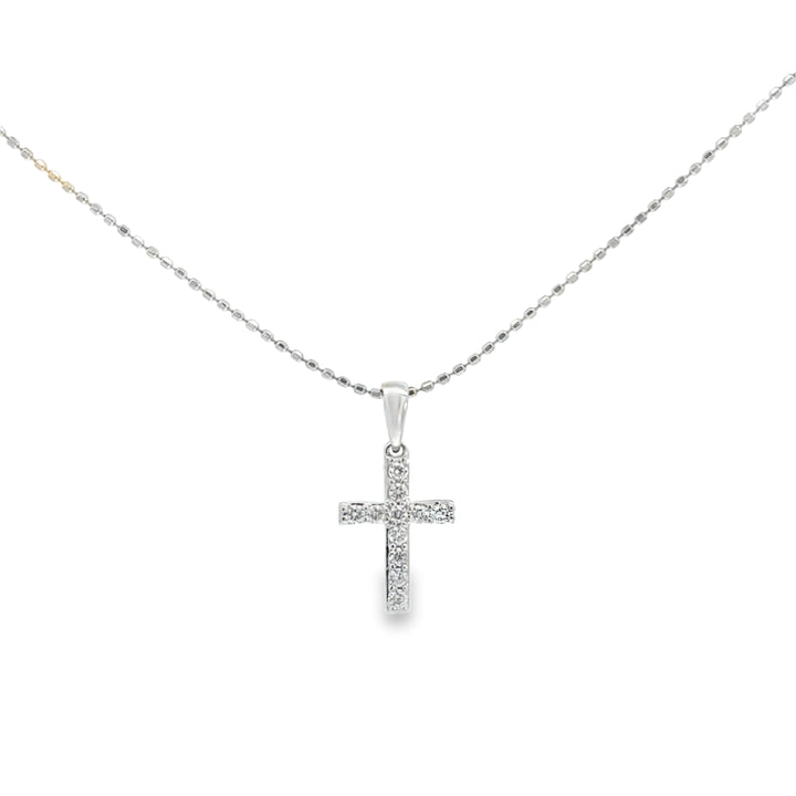 0.10 CTW Diamond 14K White Gold Cross Pendant Necklace