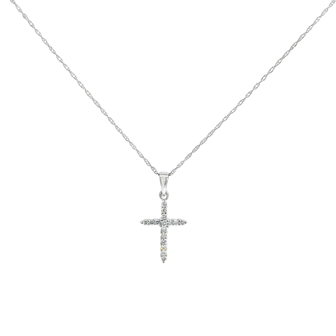 0.16 CTW Diamond 10K White Gold Cross Pendant Necklace