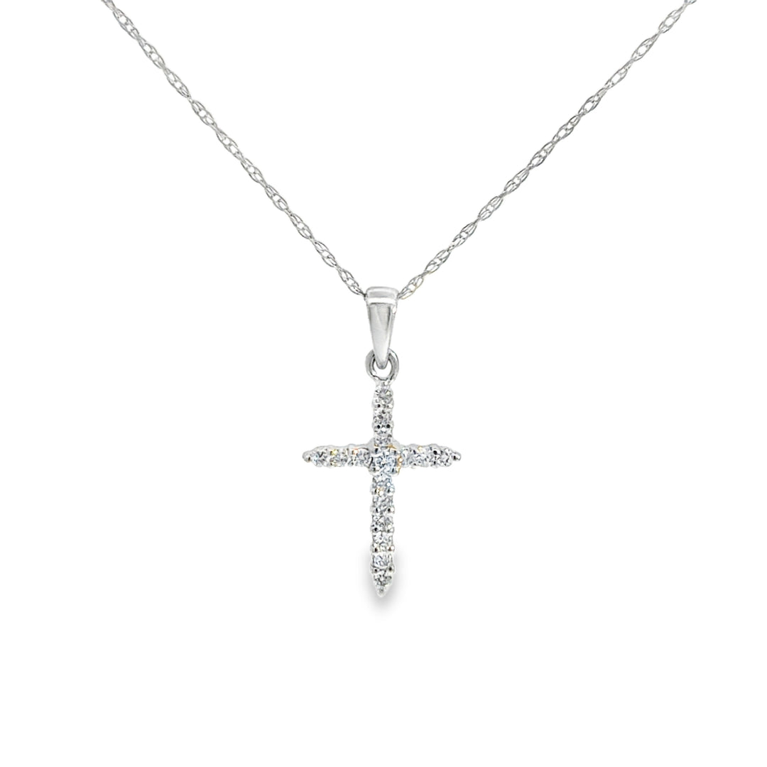 0.16 CTW Diamond 10K White Gold Cross Pendant Necklace