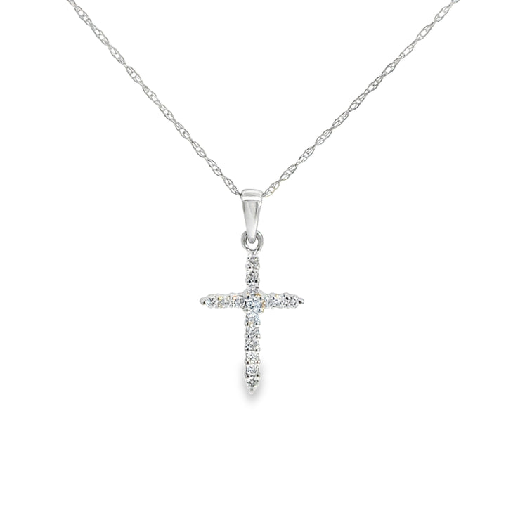 0.16 CTW Diamond 10K White Gold Cross Pendant Necklace