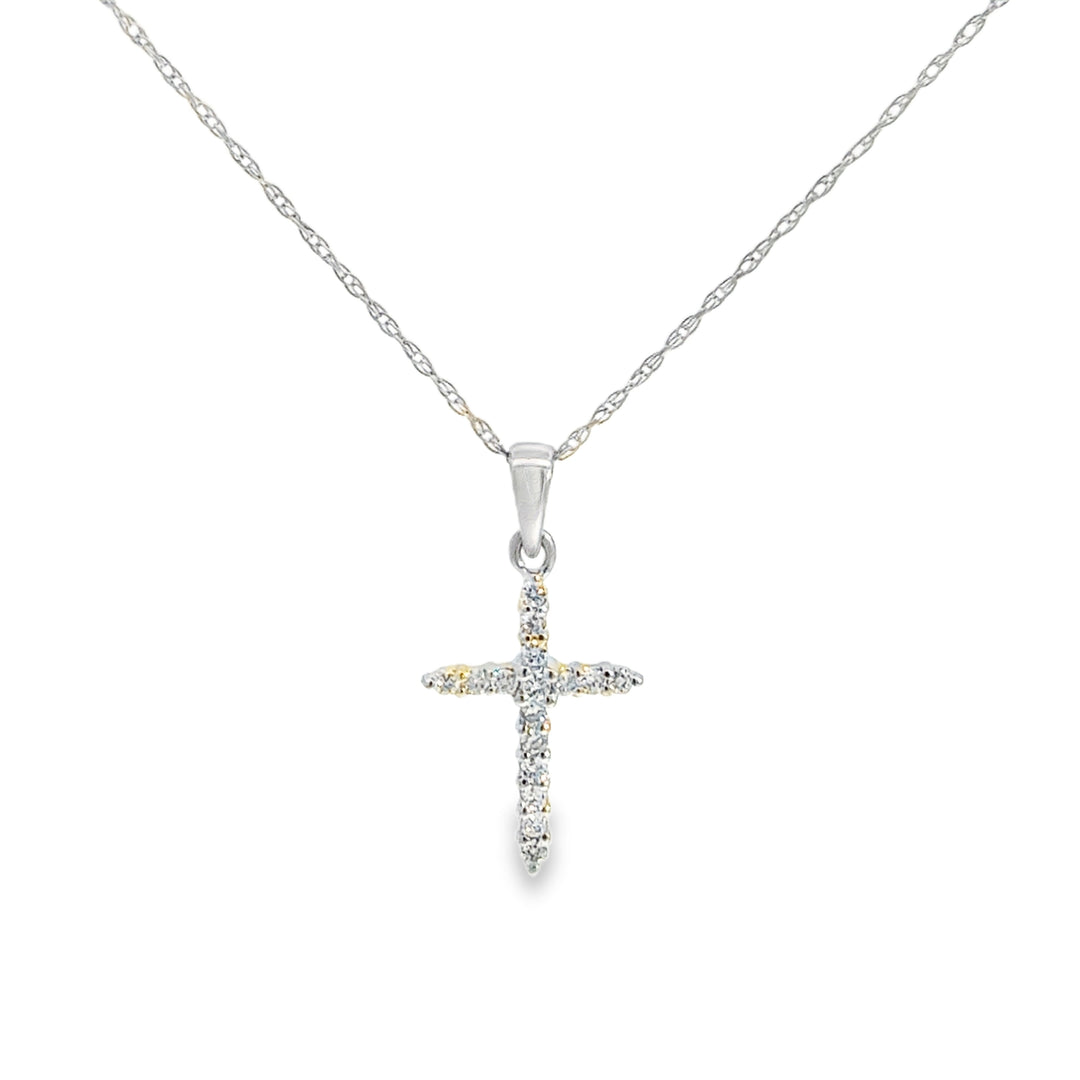 0.16 CTW Diamond 10K White Gold Cross Pendant Necklace