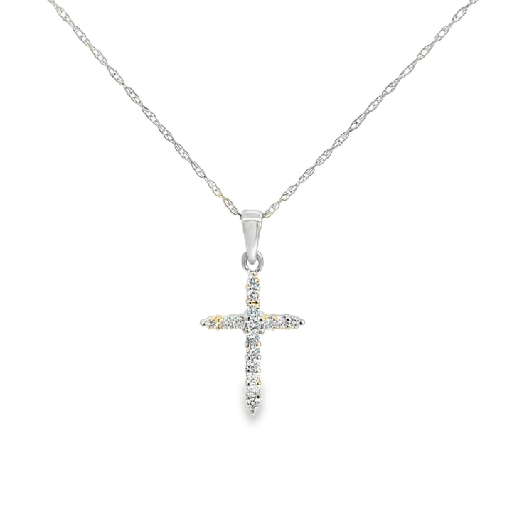 0.16 CTW Diamond 10K White Gold Cross Pendant Necklace